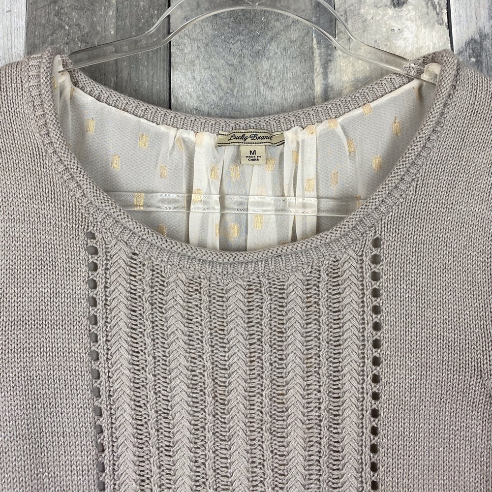 Lucky Brand Grey Chiffon Layer Sweater Size Medium - Picture 8 of 13